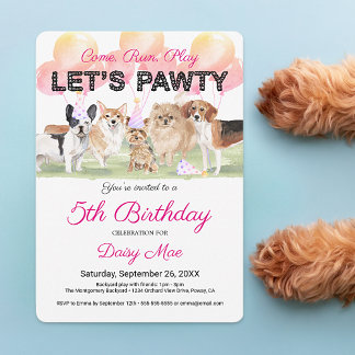 Niedlich Let's Pawty Custom Hund Geburtstagsparty Einladung