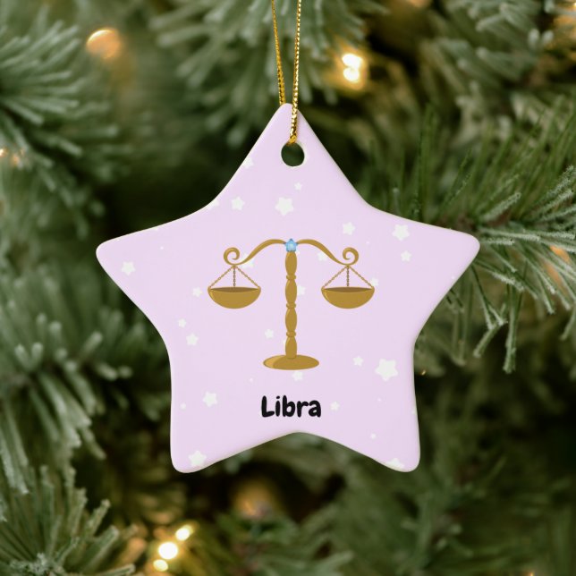 Niedlich Libra Round Star Keramik Ornament (Baum)