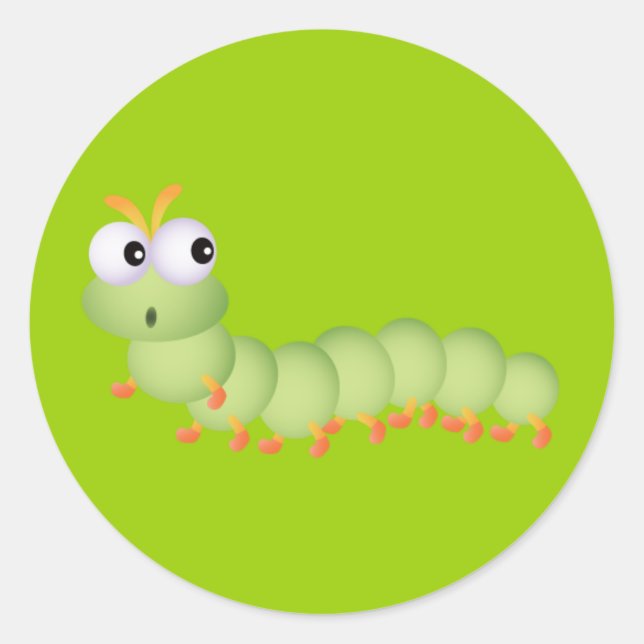 NIEDLICH LICHT GRÜNE WORM FUNNY CARTOON ÜBERRASCHT RUNDER AUFKLEBER (Vorderseite)