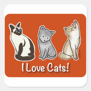 Niedlich Liebe Katzen! Quadratischer Aufkleber