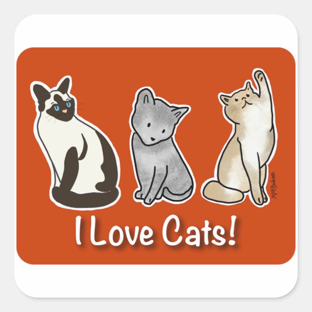 Niedlich Liebe Katzen! Quadratischer Aufkleber (Vorderseite)