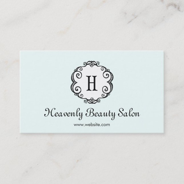 Niedlich Light Aqua Monogram Beauty Salon Cosmetol Visitenkarte (Vorderseite)