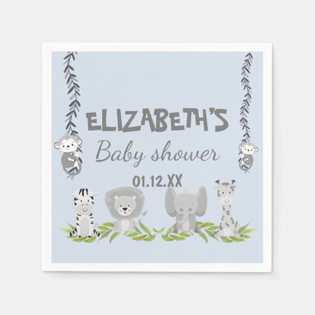 Niedlich Light Blue Safari Animals Boy Baby Dusche Serviette (Vorderseite)