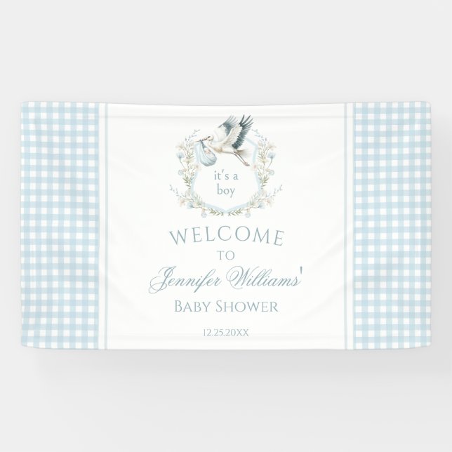 Niedlich Light Blue Stork Baby Dusche Begrüßungsba Banner (Horizontal)