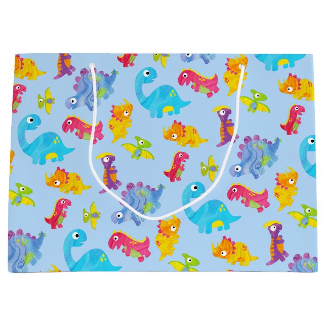 Niedlich Light Pastel Blue Baby Dinosaur Geburtsta Große Geschenktüte (Vorderseite)