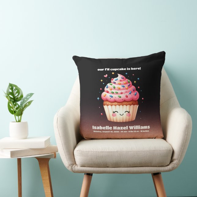 Niedlich L'il Cupcake Sprinkles Baby Birth Stats N Kissen (Stuhl )