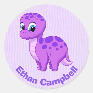 Niedlich Lila Baby Brontosaurus Dinosaurier Runder Aufkleber