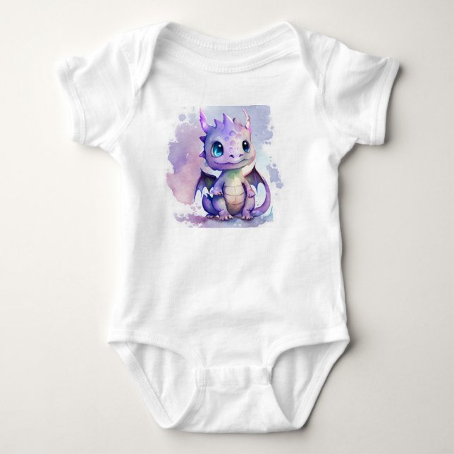 Niedlich Lila Baby Dragon Watercolor Baby Strampler (Vorderseite)