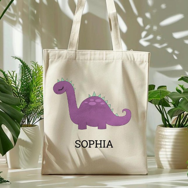 Niedlich Lila Dinosaurier Personalisiert Tote Bag Tragetasche (Von Creator hochgeladen)