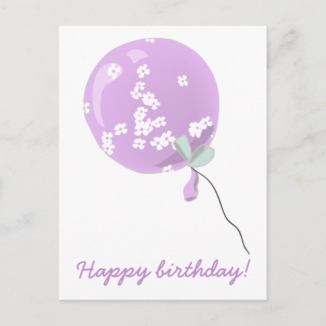 Niedlich Lila Floralballon - Kindergeburtstag Postkarte (Vorderseite)