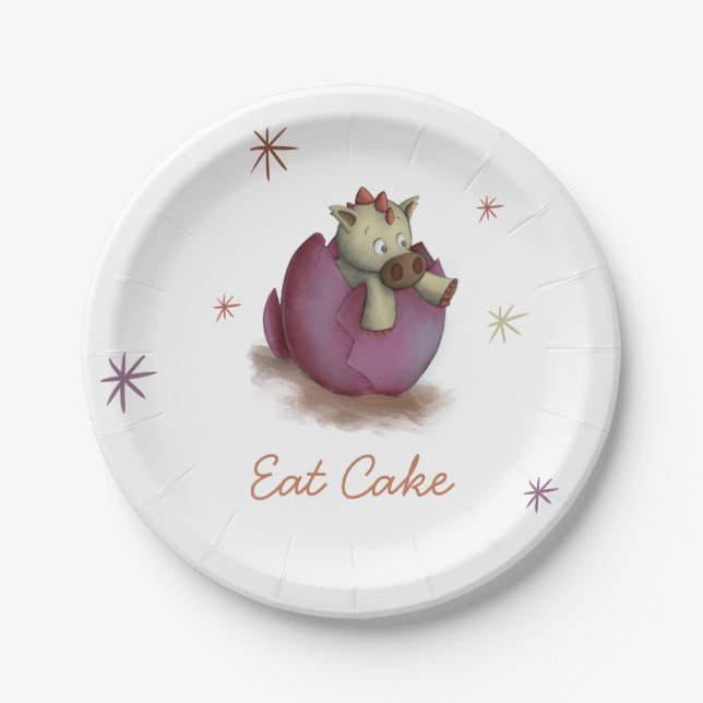Niedlich Lila Girl Dinosaur Pappteller (Vorderseite)
