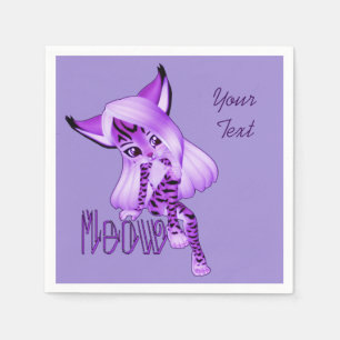 Niedlich Lila Meow Tiger Cat Napkins Serviette