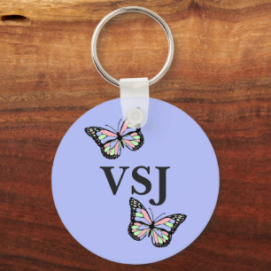 Niedlich Lila mit Schmetterlingen und Monogramm Schlüsselanhänger