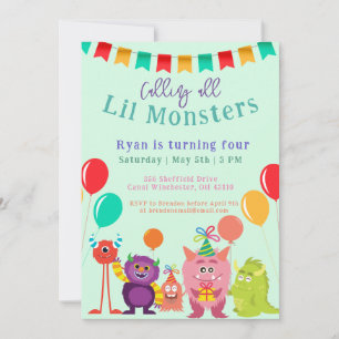 Niedlich lila Monster Cartoon Tal Geburtstagsparty Einladung