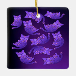 Niedlich Lila Neon Kitten Group Keramikornament