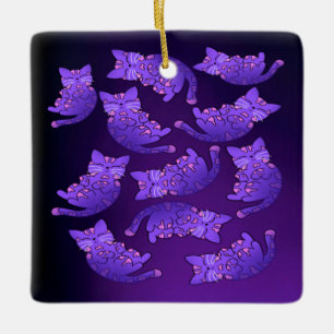 Niedlich Lila Neon Kitten Group Keramikornament