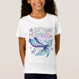 Niedlich Lila Pink Moderner Glitzer Mermaid Geburt T-Shirt