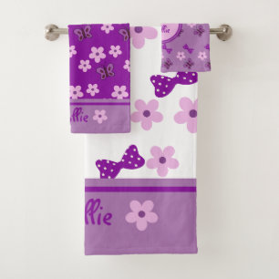 Niedlich-Lila-Rosa-Schmetterlingsbow-Kid Badhandtuch Set