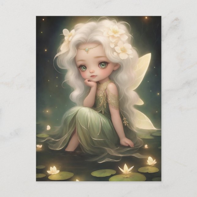 Niedlich Lilypad Fairy - Whimsical Art Postkarte (Vorderseite)
