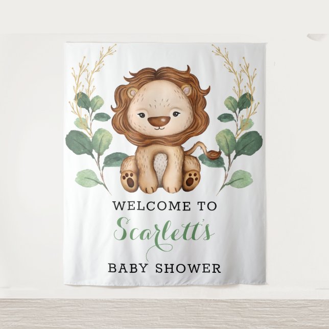 Niedlich Lion Jungle King Greenery Baby Dusche Wil Wandteppich (Vorderseite)