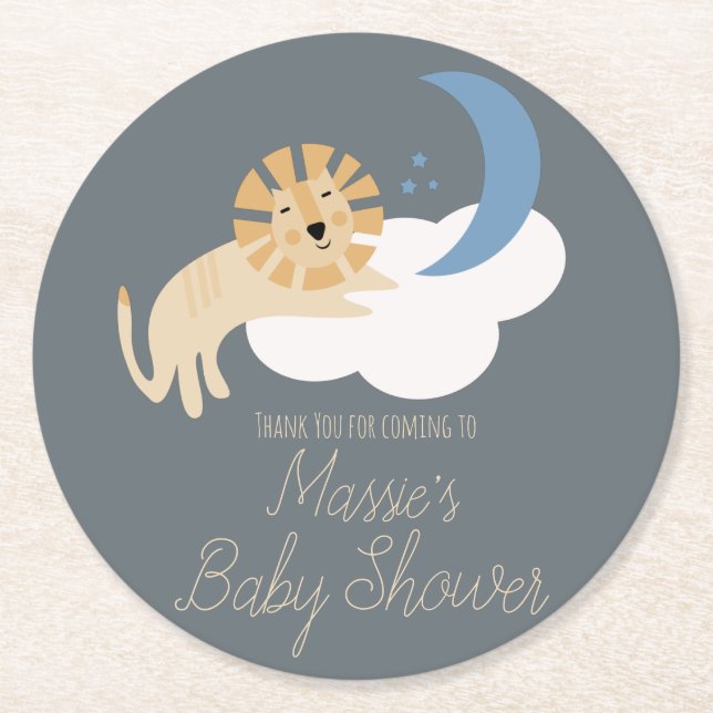 Niedlich Lion Moon Cloud Baby Dusche Danke Runder Pappuntersetzer (Vorderseite)