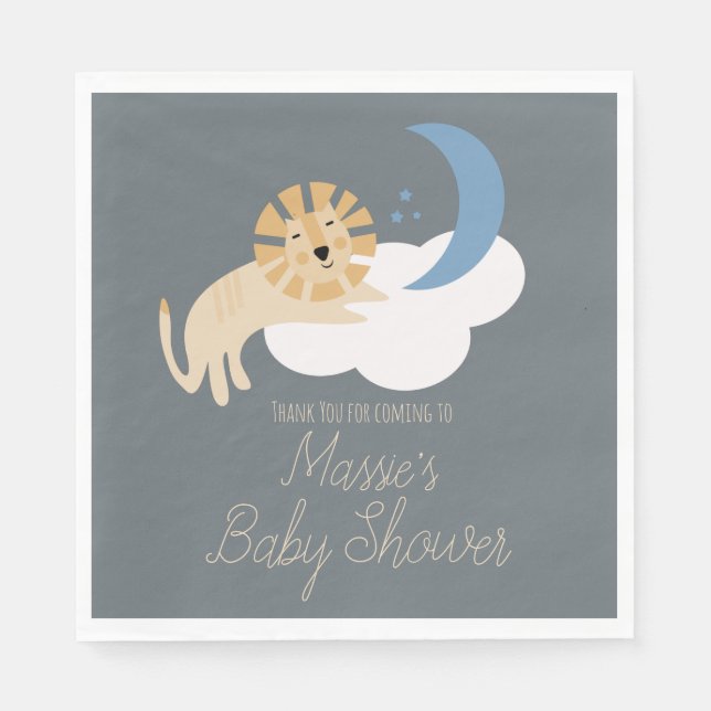 Niedlich Lion Moon Cloud Baby Dusche Danke Serviette (Vorderseite)