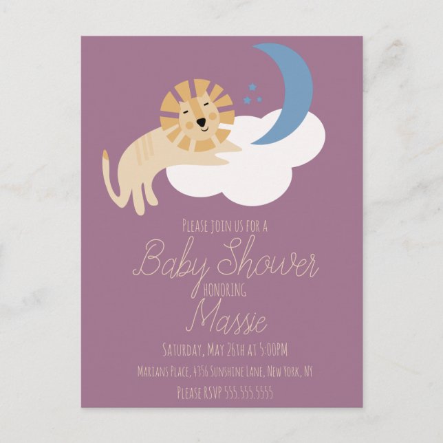 Niedlich Lion Moon Cloud Baby Dusche Einladung Pos Postkarte (Vorderseite)