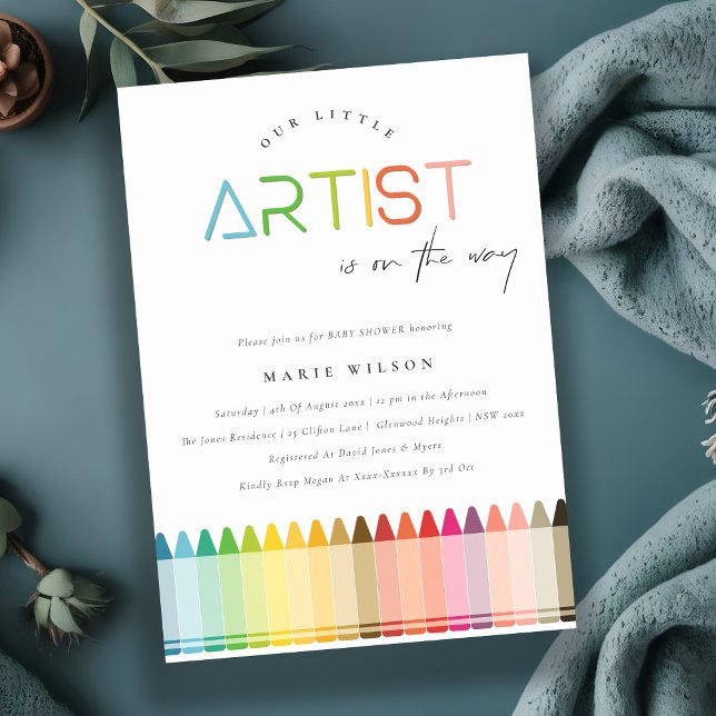 Niedlich Little Artist Crayon Fun Rainbow Baby Dus Einladung (Von Creator hochgeladen)