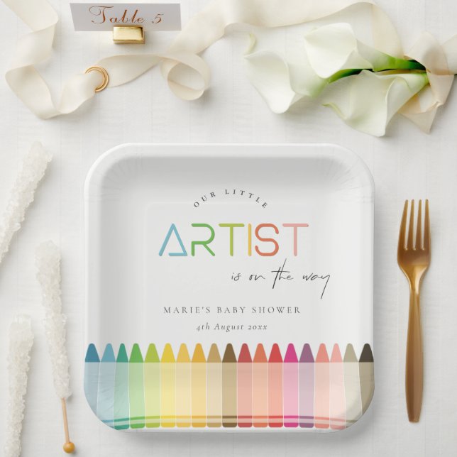 Niedlich Little Artist Crayon Fun Rainbow Baby Dus Pappteller (Hochzeit)