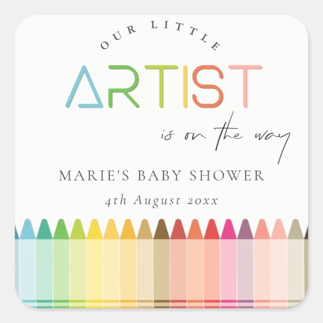 Niedlich Little Artist Crayon Fun Rainbow Baby Dus Quadratischer Aufkleber (Vorderseite)