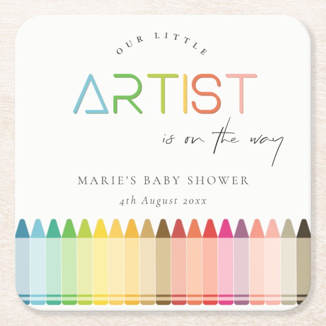 Niedlich Little Artist Crayon Fun Rainbow Baby Dus Rechteckiger Pappuntersetzer (Vorderseite)