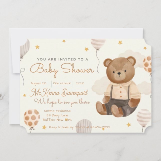 Niedlich Little Bear Boy Baby Dusche Einladung (Vorderseite)