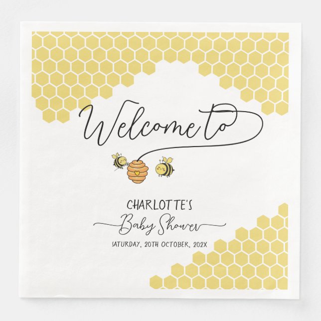 Niedlich Little Bees Honeycomb Babydusche Serviette (Vorderseite)