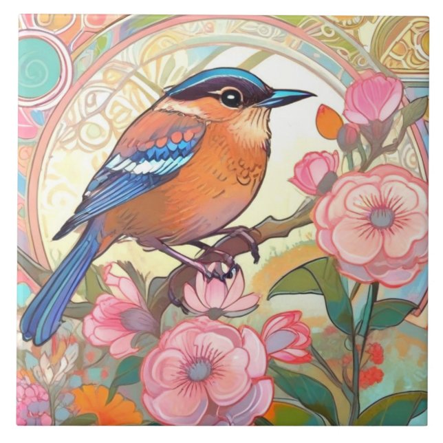 Niedlich Little Bird Art Nouveau Deko Inspo Floral Fliese (Vorderseite)