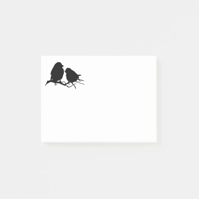 Niedlich Little Bird Silhouette Schwarz-weiß Post-it Klebezettel (Vorderseite)
