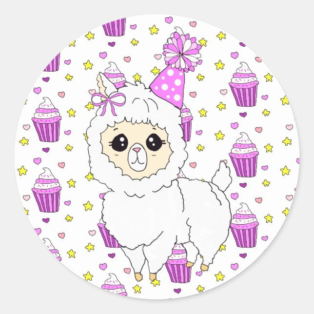 Niedlich Little Birthday Llama Lila Runder Aufkleber (Vorderseite)