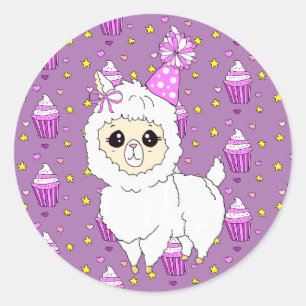 Niedlich Little Birthday Llama Lila Runder Aufkleber