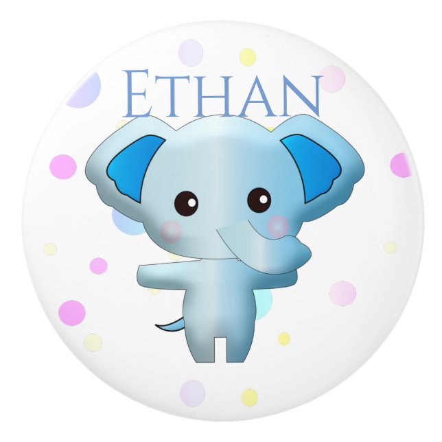Niedlich Little Blue Boy Elephant Keramikknauf (Vorderseite)
