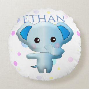 Niedlich Little Blue Boy Elephant Rundes Kissen