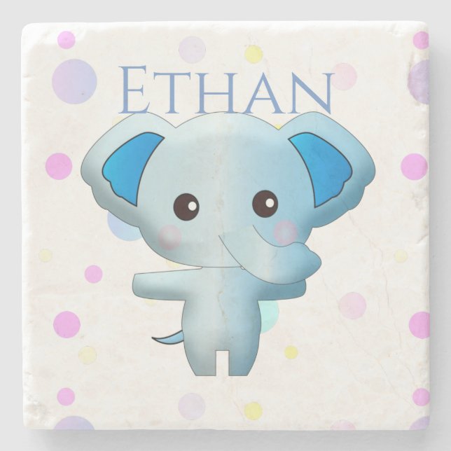 Niedlich Little Blue Boy Elephant Steinuntersetzer (Vorderseite)