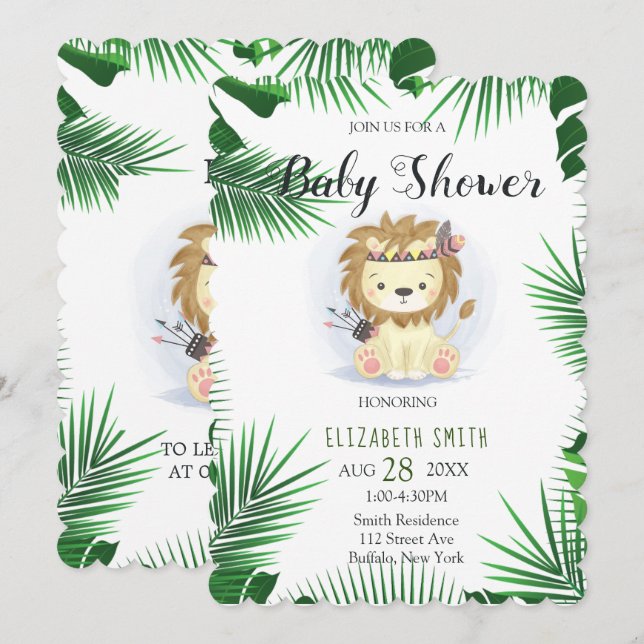 Niedlich Little Boho Lion Baby Boy Dusche Einladung (Vorne/Hinten)