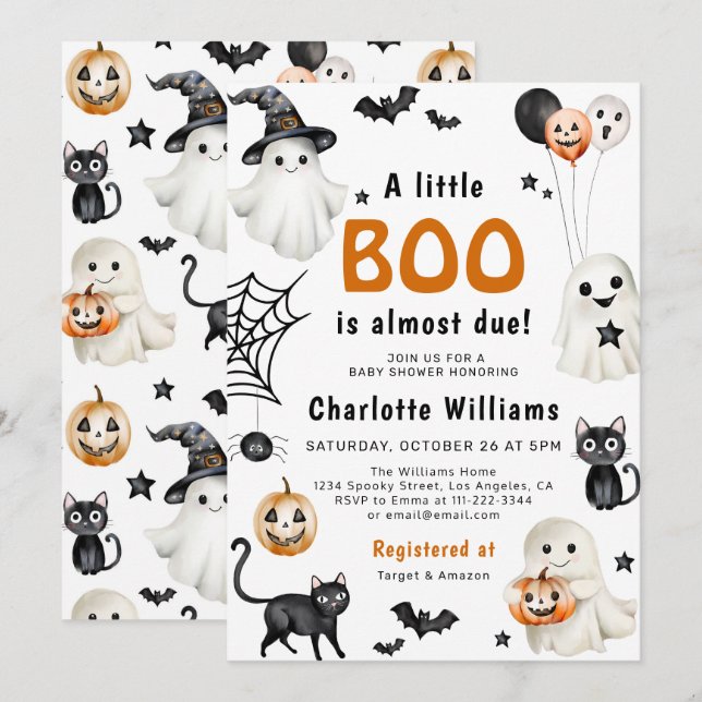 Niedlich Little Boo Baby Dusche Halloween Einladung (Vorne/Hinten)