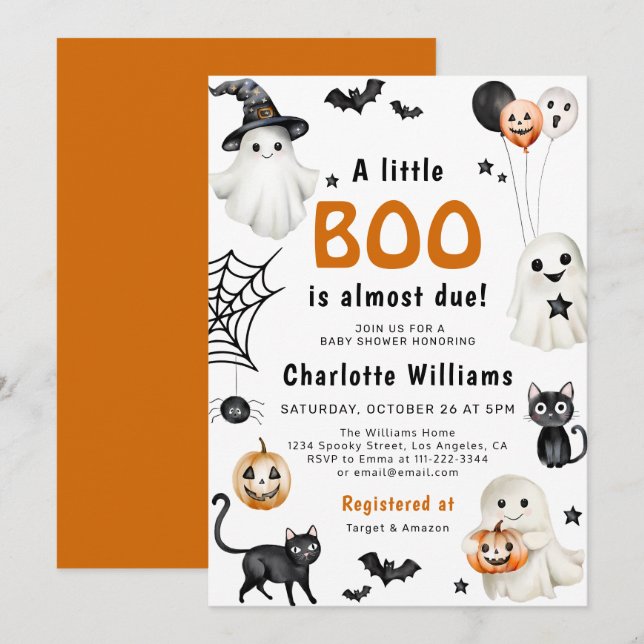 Niedlich Little Boo Baby Dusche Halloween Einladung (Vorne/Hinten)