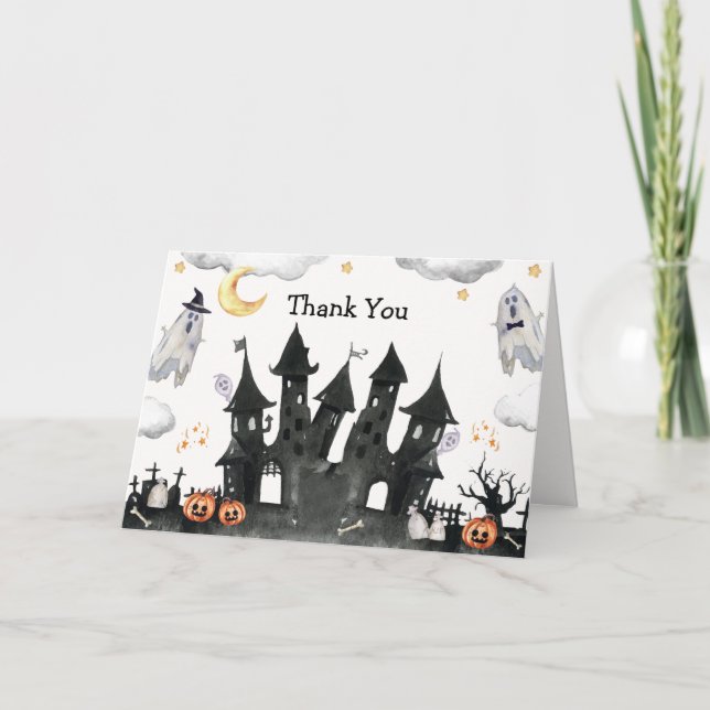 Niedlich Little Boo Ghost House Babydusche Dankeskarte (Vorderseite)