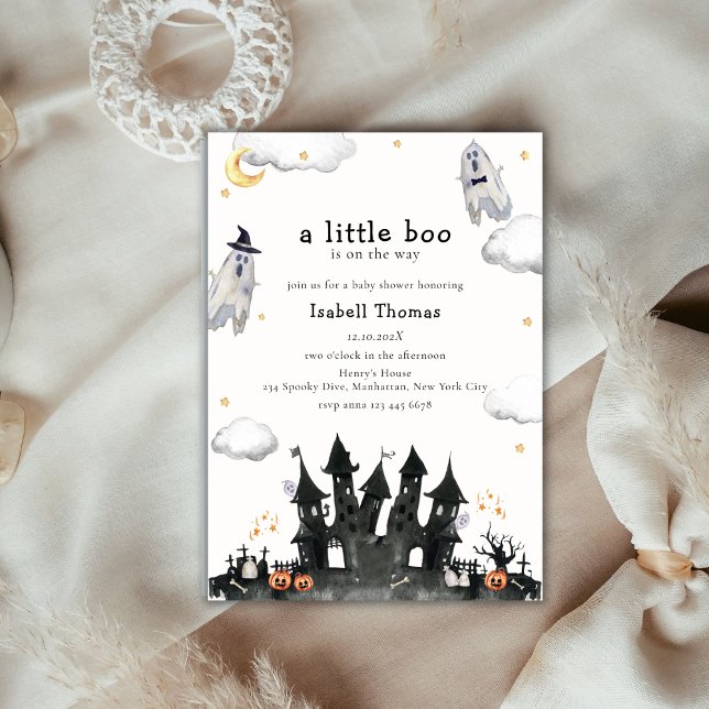 Niedlich Little Boo Ghost House Babydusche Einladung (Cute Little Boo Ghost House Baby Shower Invitation)