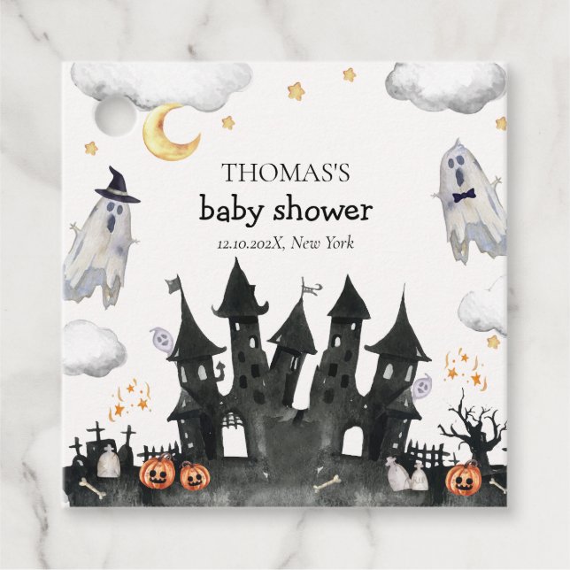 Niedlich Little Boo Ghost House Babydusche Geschenkanhänger (Vorderseite)