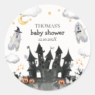 Niedlich Little Boo Ghost House Babydusche Runder Aufkleber