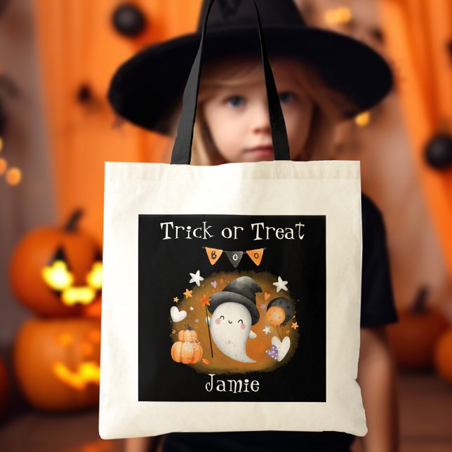 Niedlich Little Boo Orange Black Candy Halloween Tragetasche (Cute Little Boo Orange Black Candy Halloween Tote Bag)