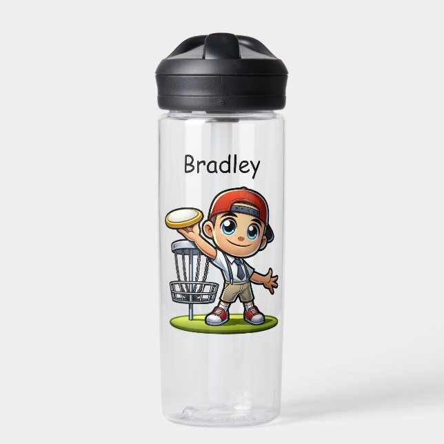 Niedlich Little Boy Playing Disk Golf Personalisie Trinkflasche (Vorderseite)
