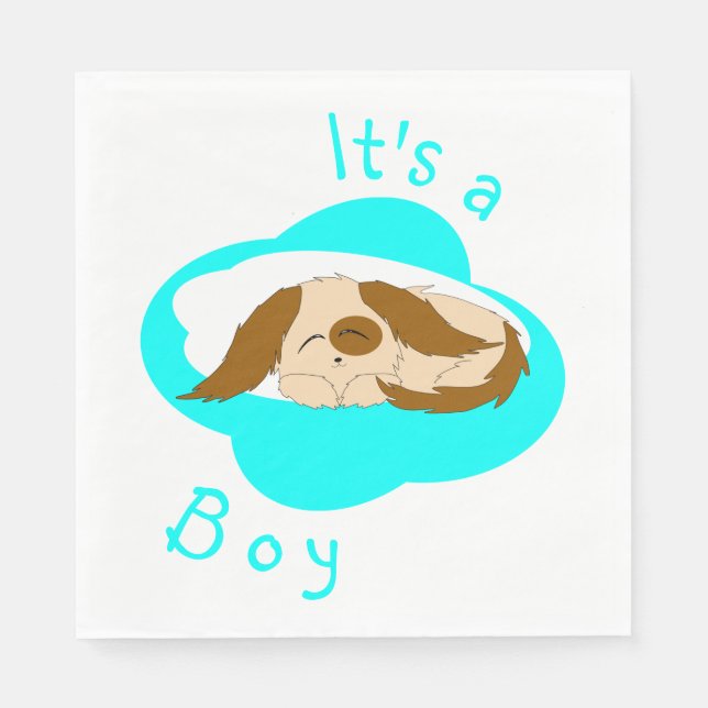 Niedlich Little Boy Sleepy Puppy Dog Babydusche Serviette (Vorderseite)